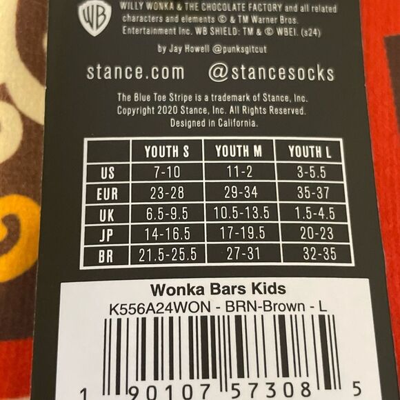 Stance Wonka Bars Crew Sock BRN youth kids size Large 3-5.5 NWT - Picture 6 of 6